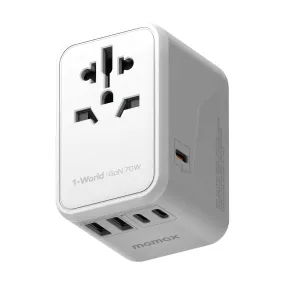 1-World 70W GaN Universal Travel Charger, white