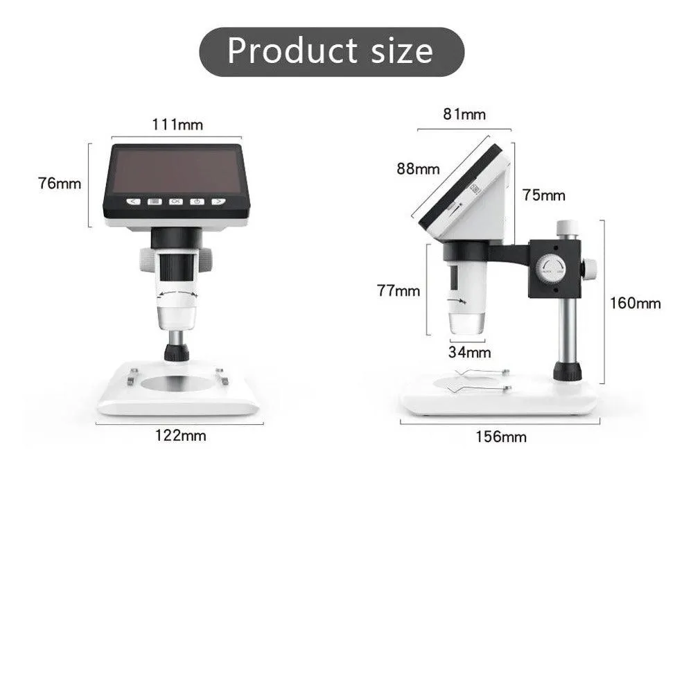 1000x Digital Microscope: With 4.3in Screen, LED Lighting, 1080p @ 30fps Video