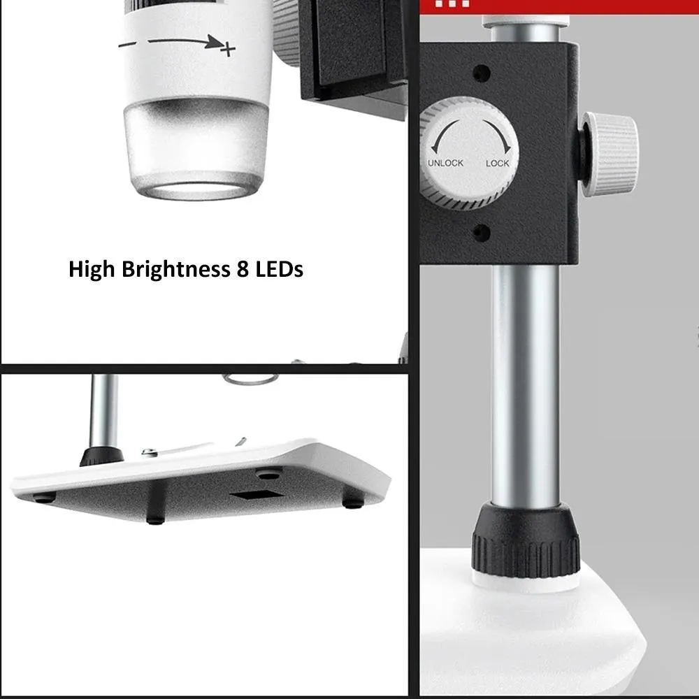 1000x Digital Microscope: With 4.3in Screen, LED Lighting, 1080p @ 30fps Video