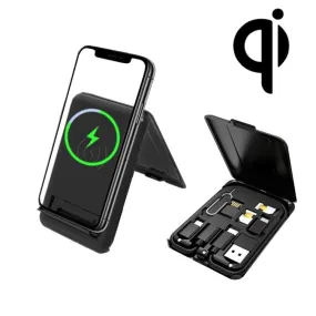 15W Folding Wireless Charger and Data Cable Organizer with Phone Stand Adapter