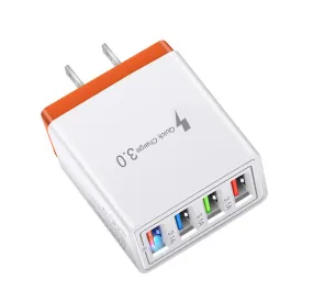 2Pcs USA plug orange 4 USB ports mobile phone charger plug, 3A travel charger with US Plug and Eu plug AZ12530