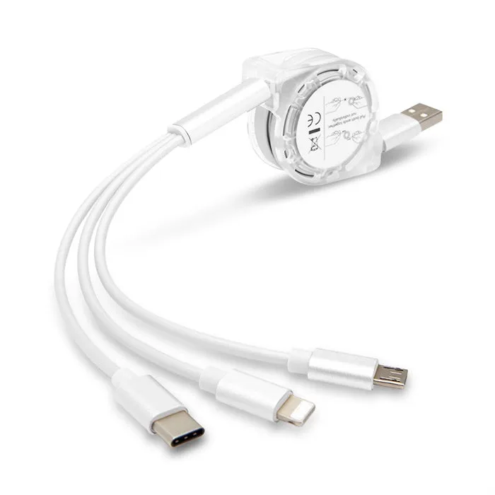 3-in-1 Retractable USB Charging Cable Charger Cord for Cell Phones Tablets