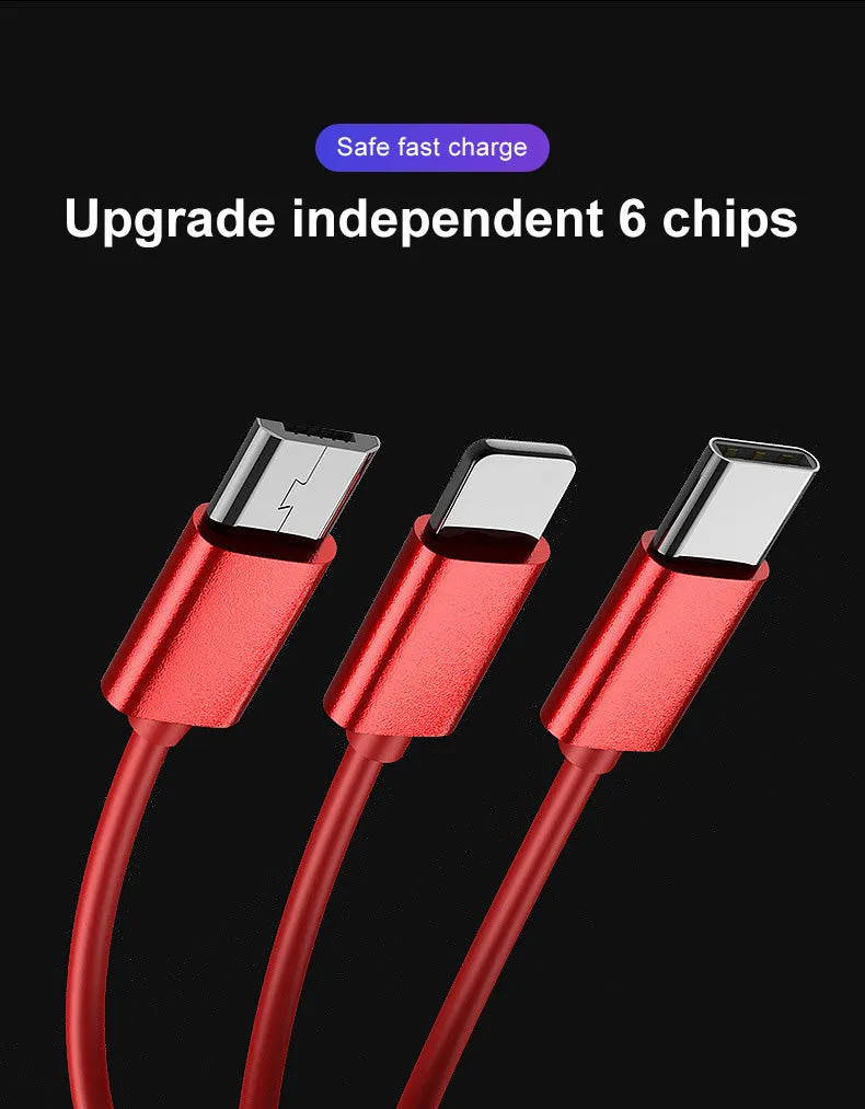 3-in-1 Retractable USB Charging Cable Charger Cord for Cell Phones Tablets