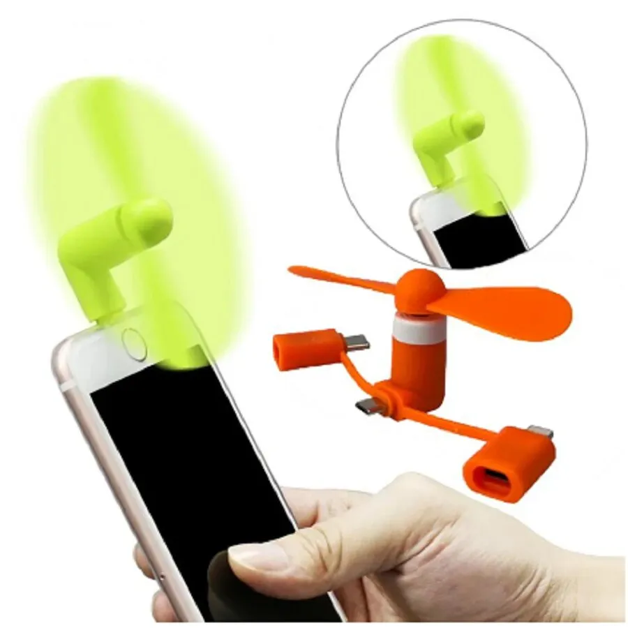 3 in1 Mini Cell Phone Fan Compatible with iPhone/iPad/Android Smartphone/Tablet Cell Phone Pink Blue Orange Green Black White