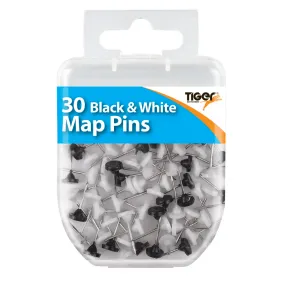 30 Black & White Map Pins