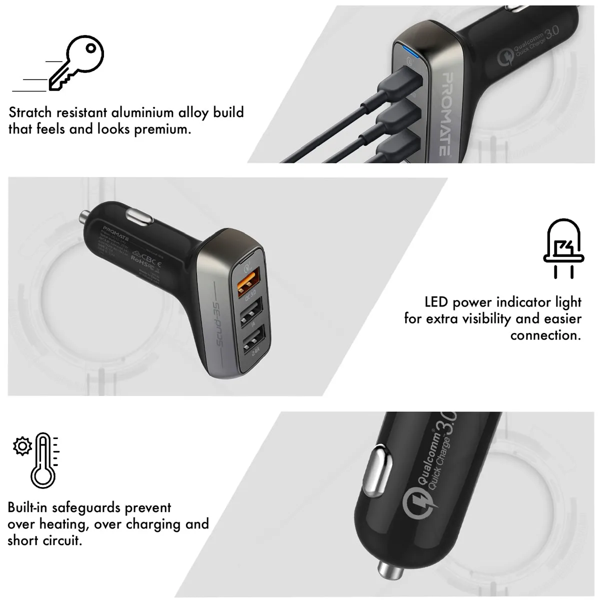 35W Qualcomm QC3.0 with 3 USB Ports