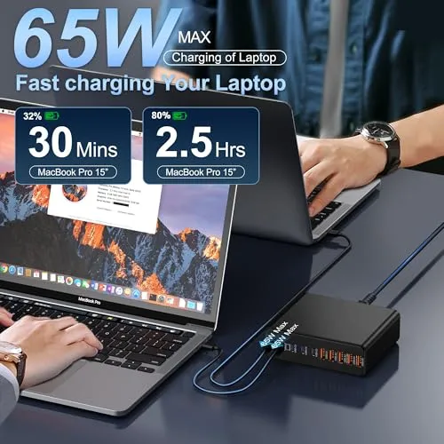 380W USB C Charger,10-Port USB C Charging Station GaN III Fast Charging Station Hub Laptop Adapter for MacBook Pro/Air,iPad,iPhone,Dell XPS,Samsung Galaxy (Black)