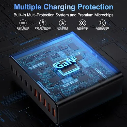 380W USB C Charger,10-Port USB C Charging Station GaN III Fast Charging Station Hub Laptop Adapter for MacBook Pro/Air,iPad,iPhone,Dell XPS,Samsung Galaxy (Black)