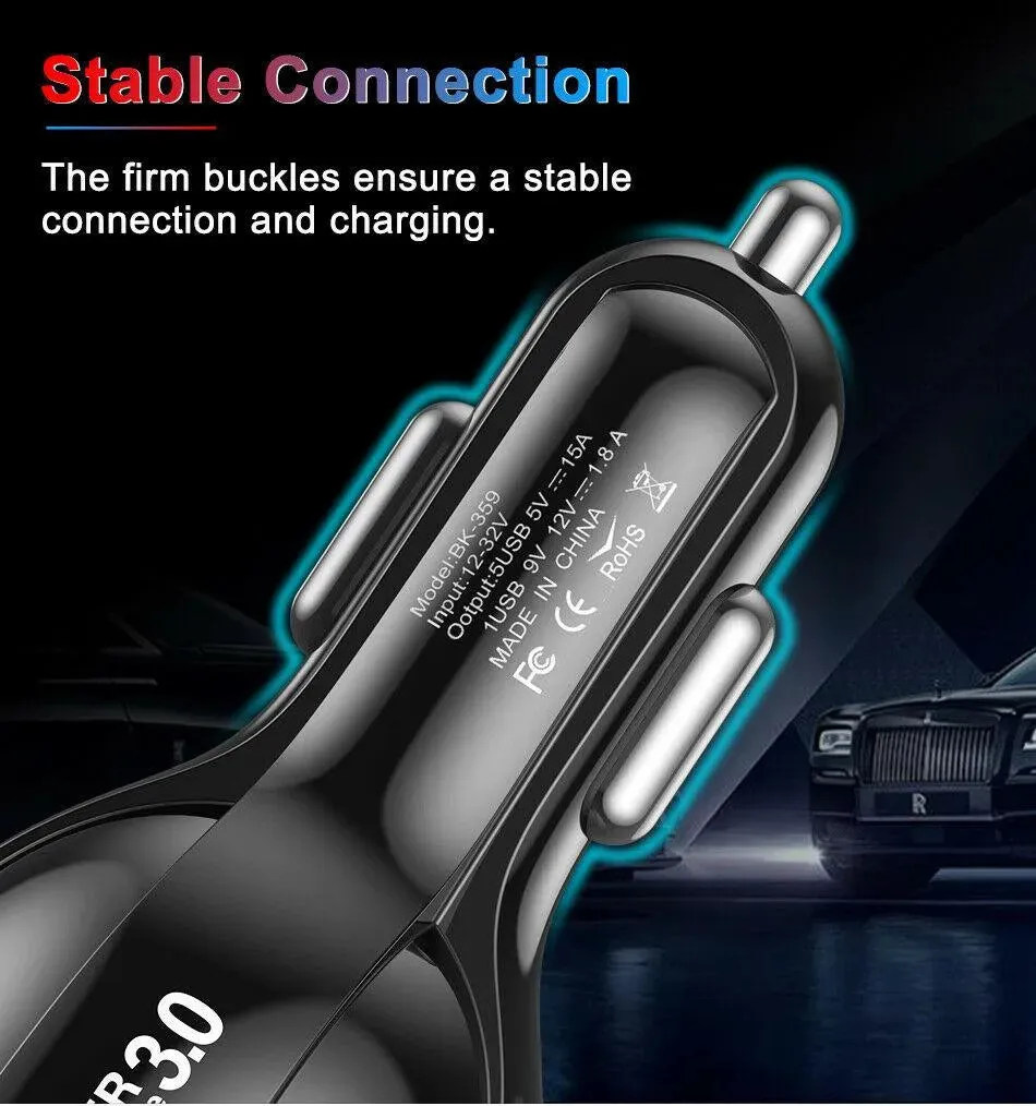 4 Port LED Car Charger   3 in 1 Cable Combo Gold