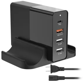 45W 4-Port USB Fast Charger: Type-C Wall PD Adapter with 1 Type-C Port & 3 USB-A Ports