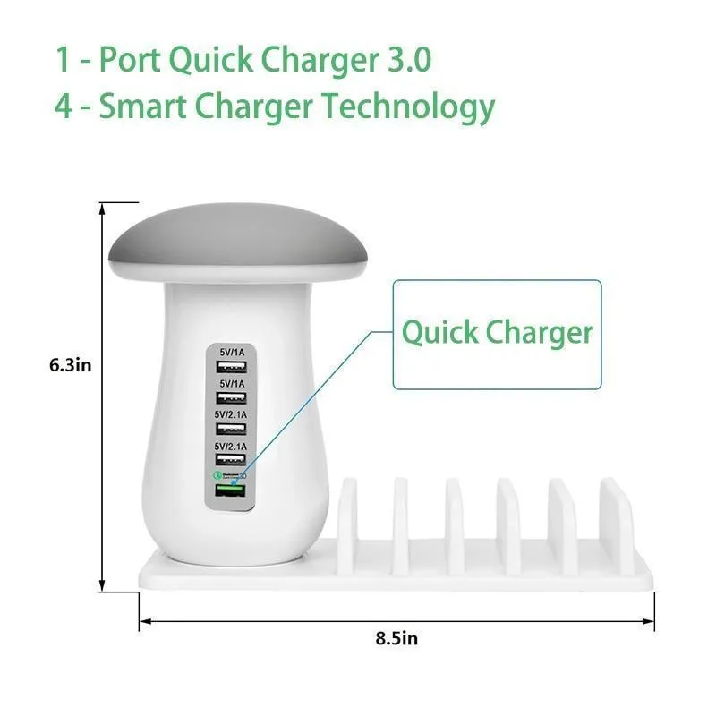 5 USB Fast Charging Station With Night Light