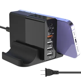 65W 6-Port USB Fast Charger with 2 Type-C Ports, 4 USB-A Ports for IOS Phone 13/ iPad/ Galaxy.