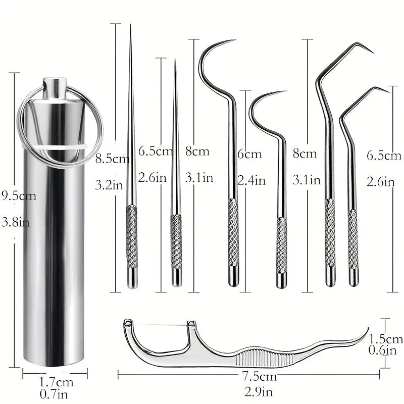 7Piece Stainless Steel Toothpick Set for Travel and Outdoor