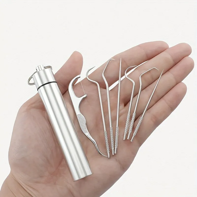 7Piece Stainless Steel Toothpick Set for Travel and Outdoor