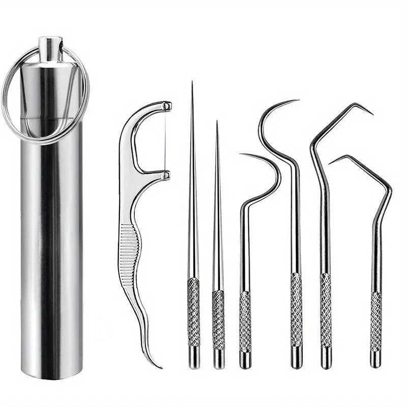 7Piece Stainless Steel Toothpick Set for Travel and Outdoor