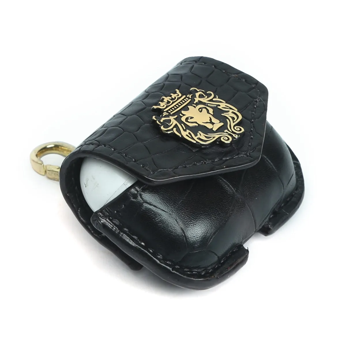 Air-Pods Black Croco Textured Leather Carrying Case