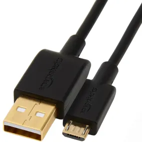 Amazon Basics USB-A to Micro USB Fast Charging Cable, 480Mbps Transfer Speed with Gold-Plated Plugs, USB 2.0, 6 Foot, Black