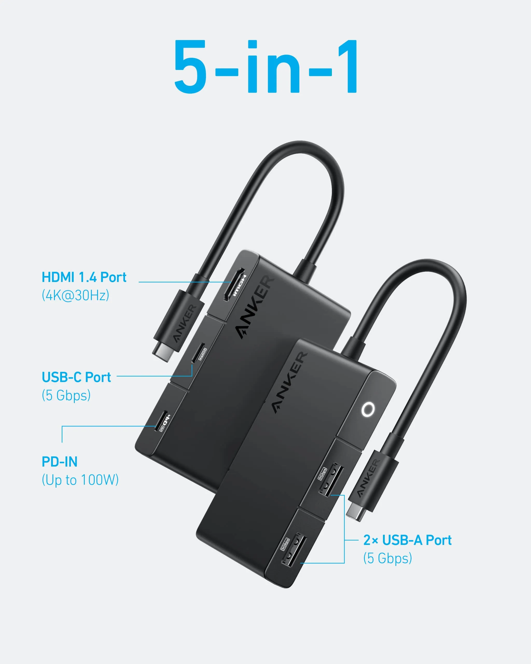 Anker 332 USB-C Hub 5-in-1 4K HDMI Black | A8356H11