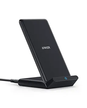 Anker Wireless Charger, PowerWave Stand, Qi-Certified for iPhone SE, 11, 11 Pro, 11 Pro Max, XR, Xs Max, XS, X, 8, 8 Plus, 10W Fast-Charging Galaxy S20 S10 S9 S8, Note 10 Note 9 (No AC Adapter)