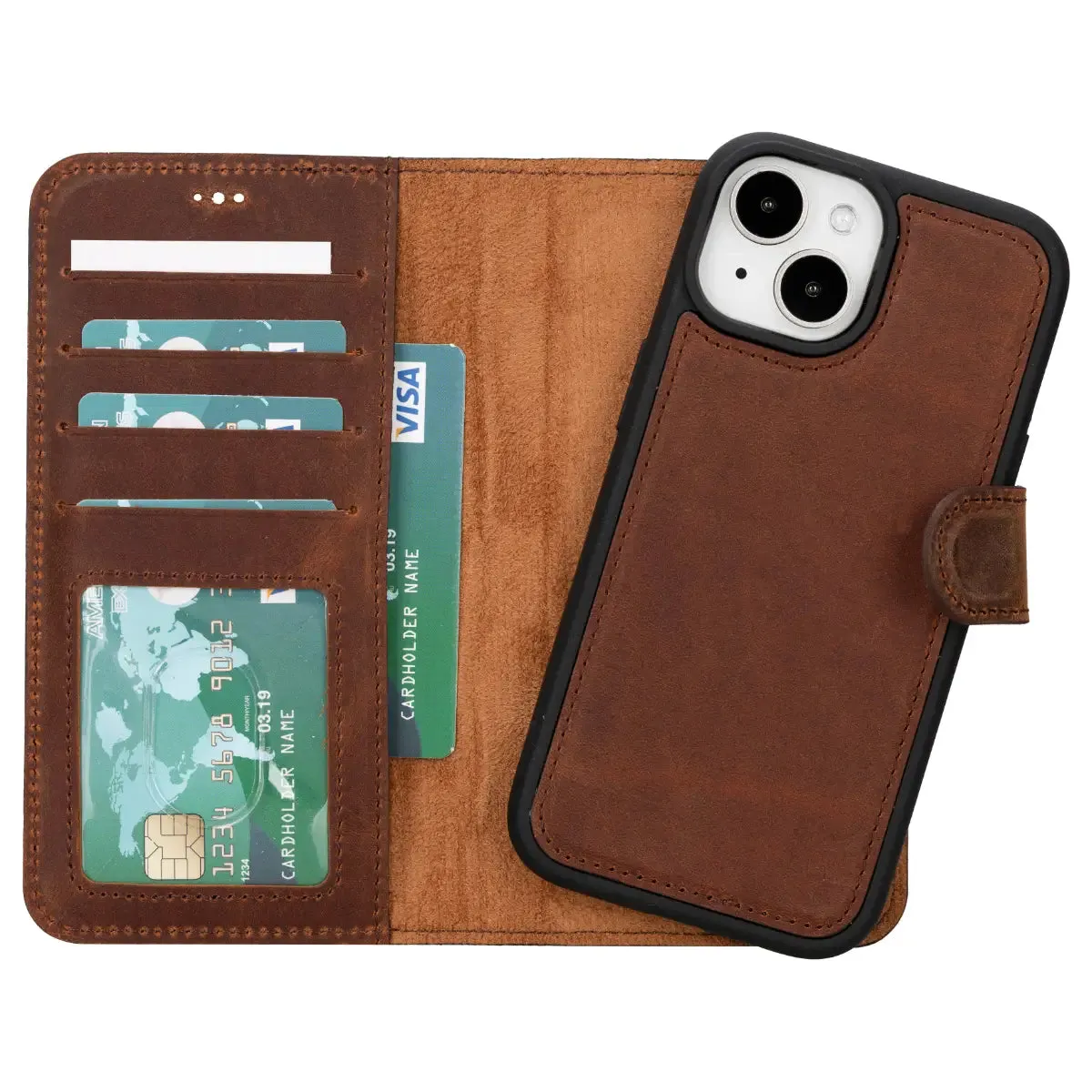 Antic Brown Leather iPhone 15 Wallet Case