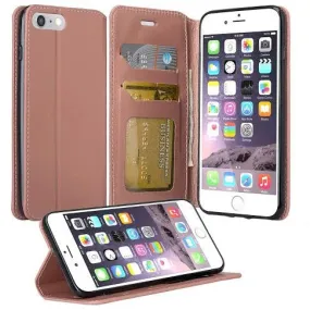 Apple iPhone 8 Plus Case, Pu Leather Magnetic Flip Fold[Kickstand] Wallet Case with ID & Card Slots for iPhone 8 Plus - Rose Gold