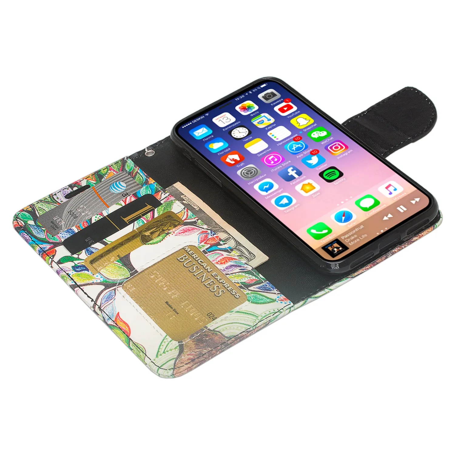 Apple iPhone ??? | iPhone Ten Case, iPhone ??? | iPhone Ten Wallet Case, Slim Flip Folio [Kickstand] Pu Leather Wallet Case with ID & Card Slots & Pocket   Wrist Strap - Vibrant Tree