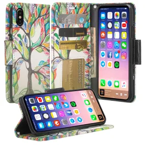 Apple iPhone ??? | iPhone Ten Case, iPhone ??? | iPhone Ten Wallet Case, Slim Flip Folio [Kickstand] Pu Leather Wallet Case with ID & Card Slots & Pocket   Wrist Strap - Vibrant Tree