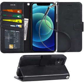 Arae for iPhone 12 Mini Case with Credit Card Holder and Wrist Strap