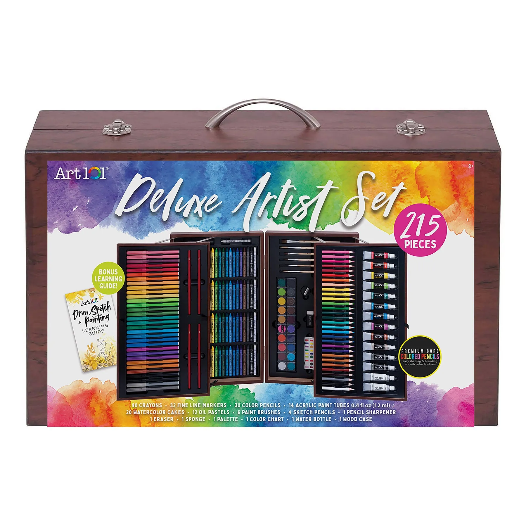 Art 101 Deluxe Wood Artist Set - 215 Piece Complete Art Studio