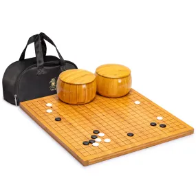 Bamboo 0.8-Inch Etched Reversible 19x19 / 13x13 Go Game Set Board with Single Convex Melamine Stones and Bamboo Bowls Set