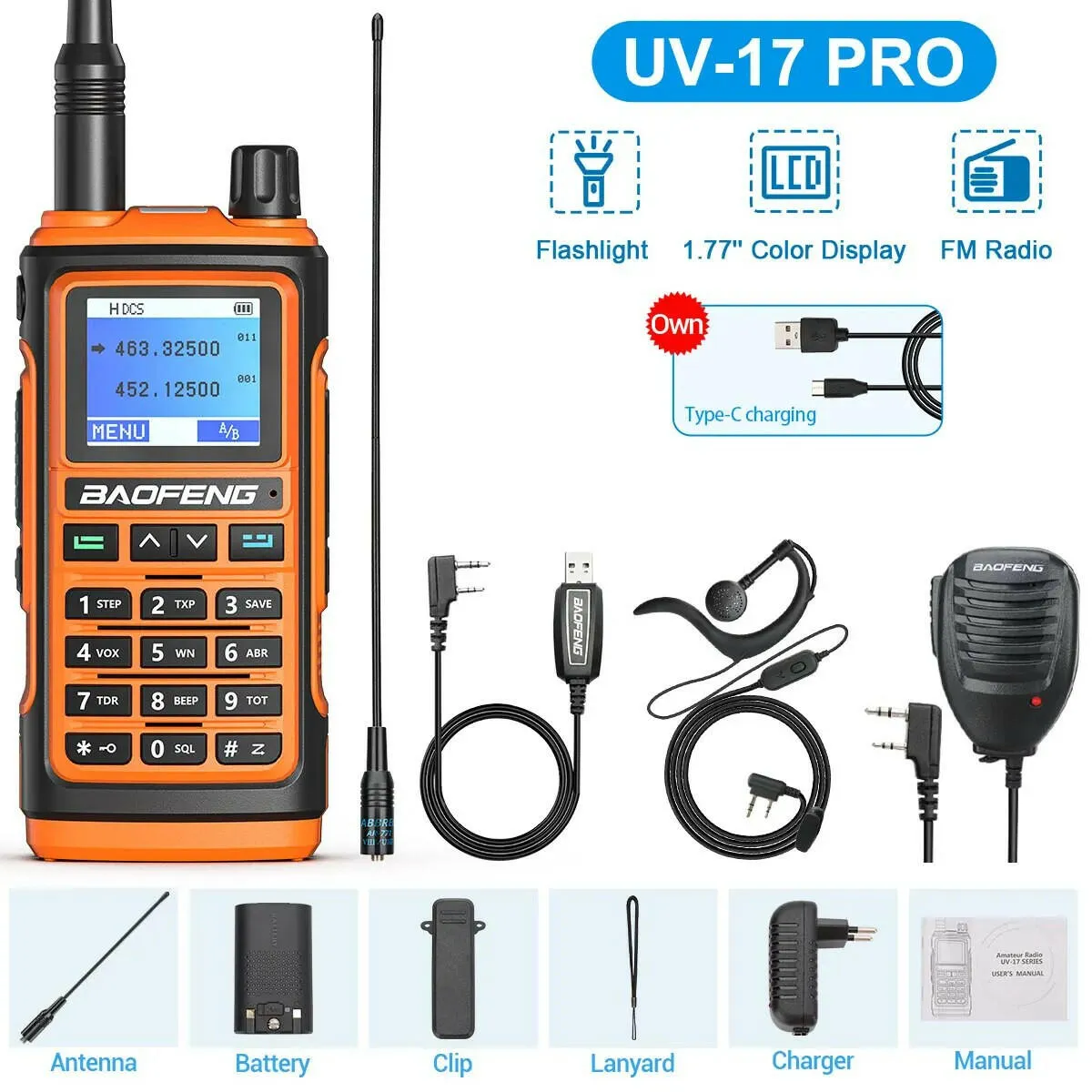 BaoFeng UV-17 Pro V2 Walkie Talkie Wireless Copy Frequency 16 KM Long Range Waterproof Poweful Two Way Radio UV-5R S22 Ham Radio