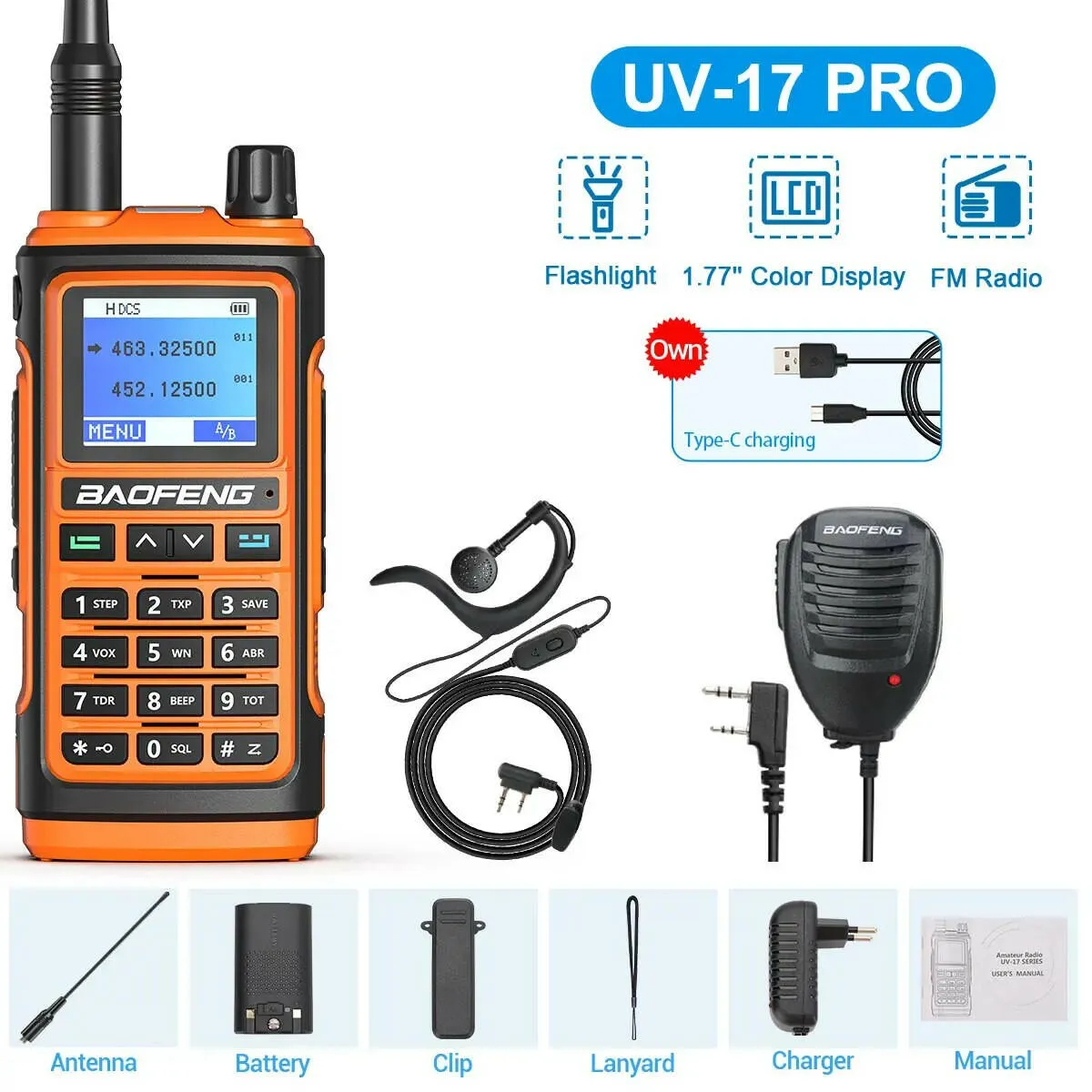 BaoFeng UV-17 Pro V2 Walkie Talkie Wireless Copy Frequency 16 KM Long Range Waterproof Poweful Two Way Radio UV-5R S22 Ham Radio