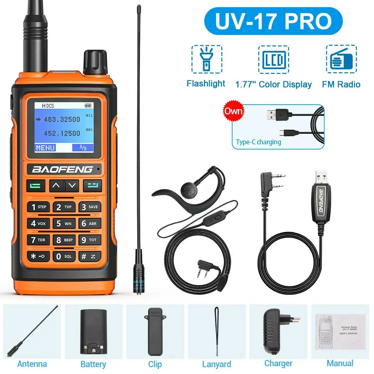 BaoFeng UV-17 Pro V2 Walkie Talkie Wireless Copy Frequency 16 KM Long Range Waterproof Poweful Two Way Radio UV-5R S22 Ham Radio