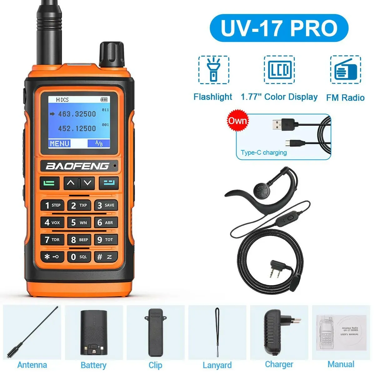 BaoFeng UV-17 Pro V2 Walkie Talkie Wireless Copy Frequency 16 KM Long Range Waterproof Poweful Two Way Radio UV-5R S22 Ham Radio