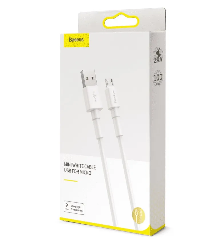 Baseus Mini White Cable USB For Micro 2.4A 1m