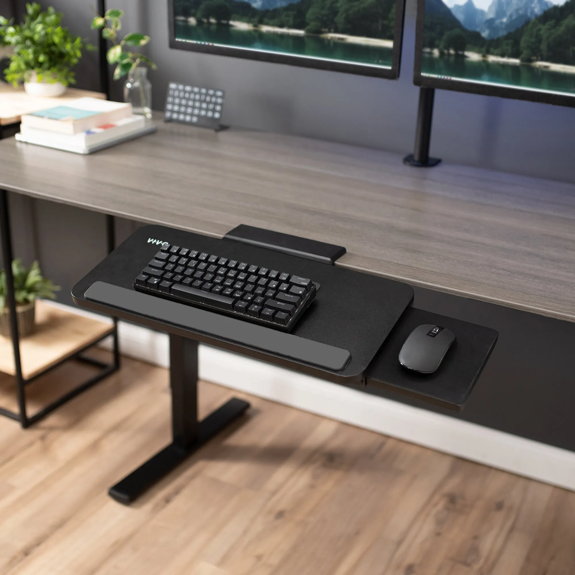 Black Under Desk Keyboard Tray with Mousepad