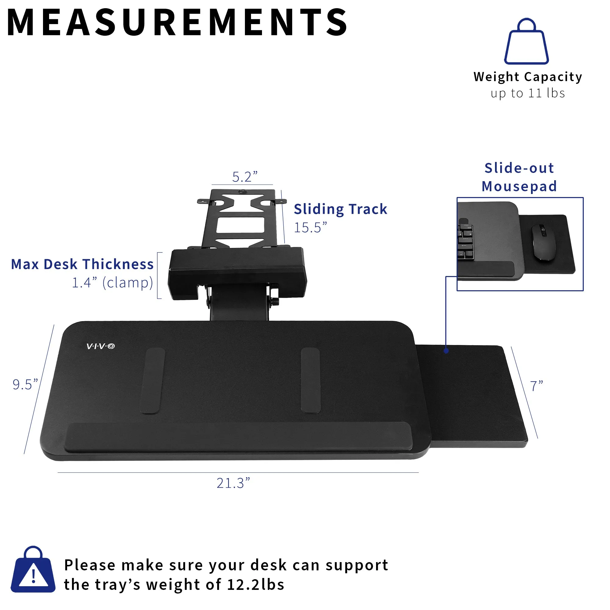 Black Under Desk Keyboard Tray with Mousepad