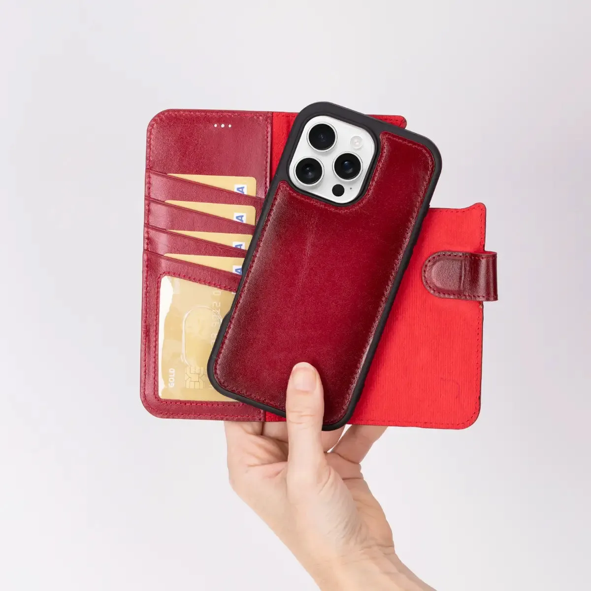 Burnished Red Leather iPhone 16 Pro Max Wallet Case