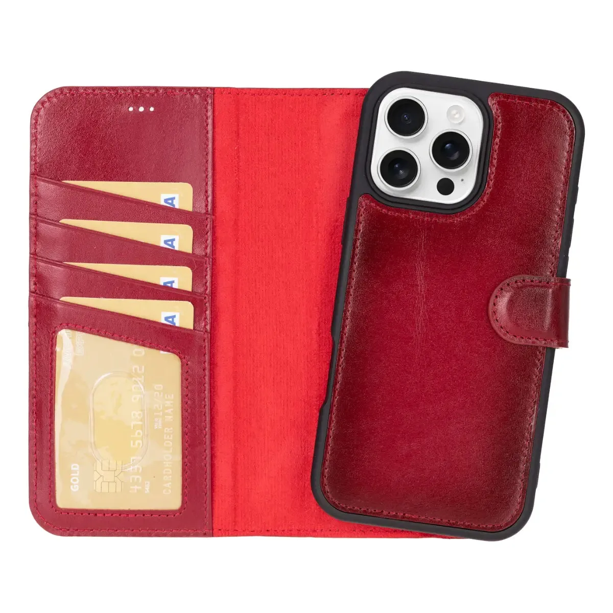 Burnished Red Leather iPhone 16 Pro Max Wallet Case