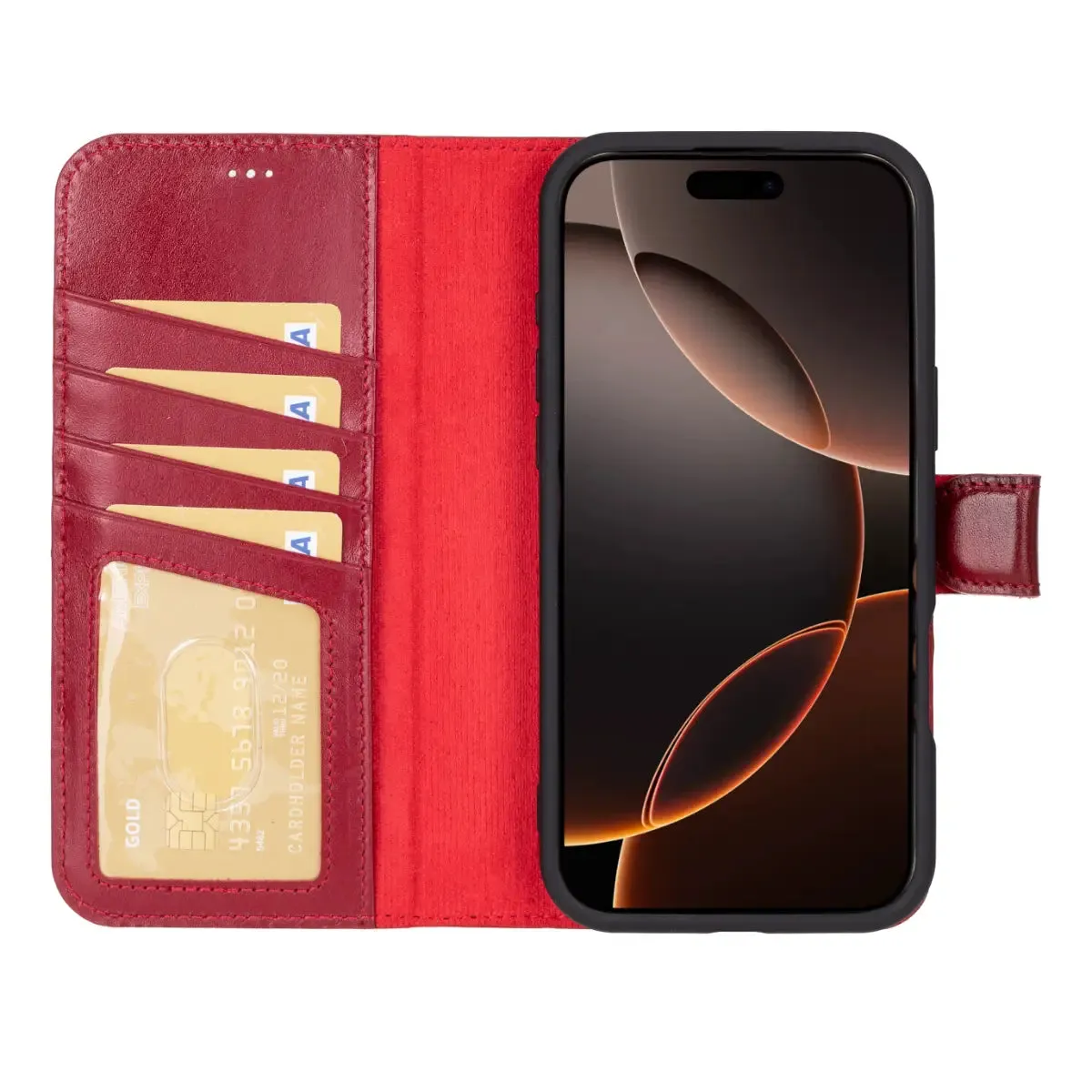 Burnished Red Leather iPhone 16 Pro Max Wallet Case