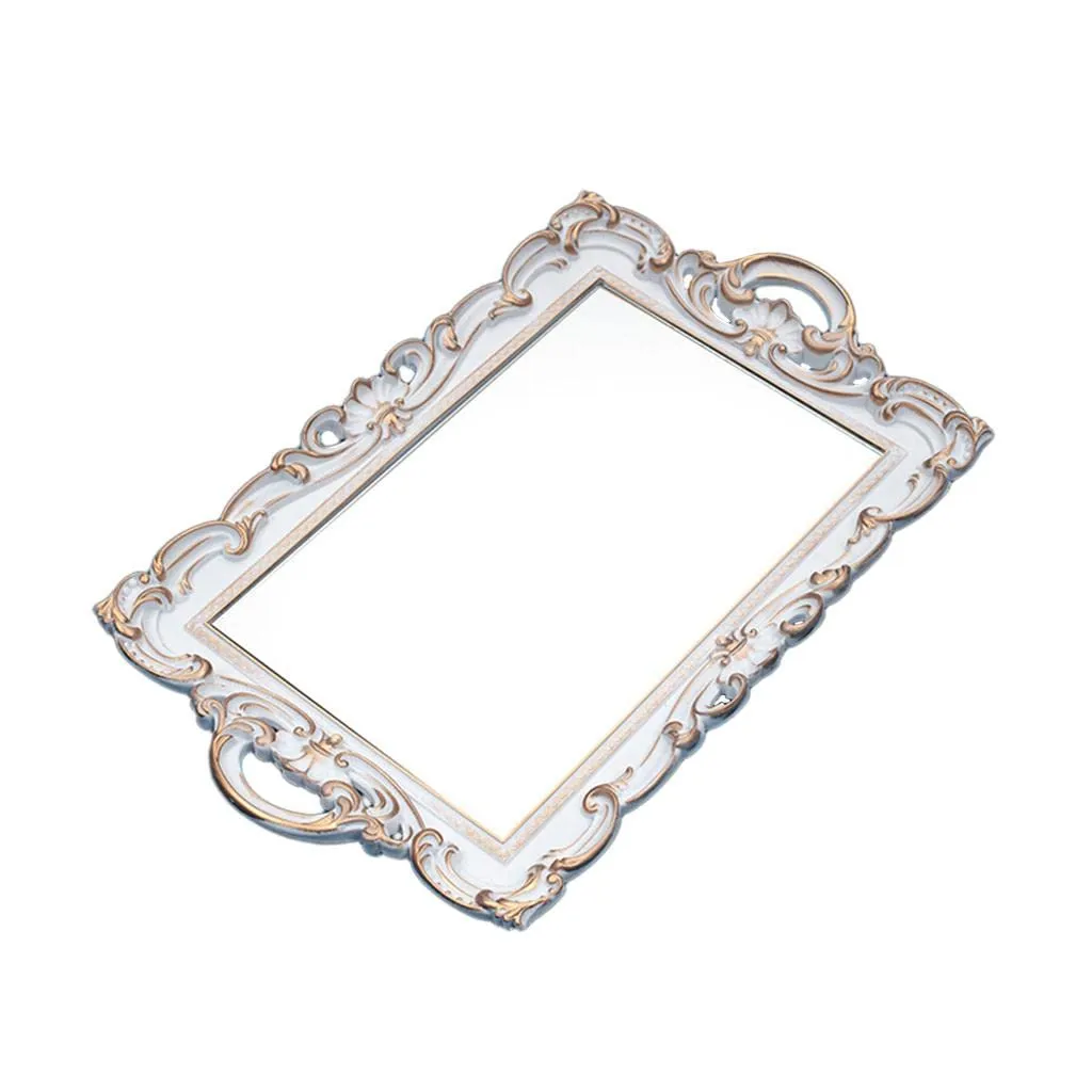 CALANDIS Nordic Retro Mirror Plate Decorative Tray for Wedding Home Ornaments Dessert White Rectangle