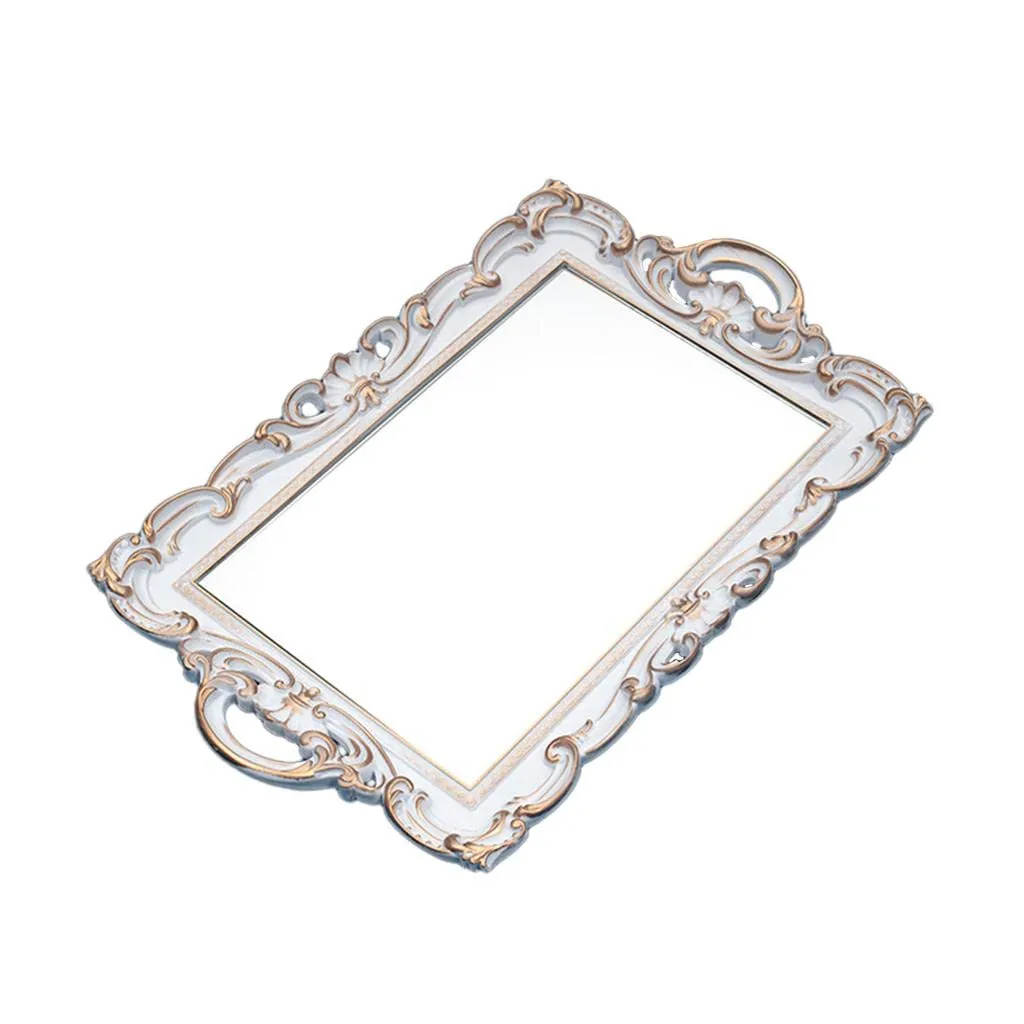 CALANDIS Nordic Retro Mirror Plate Decorative Tray for Wedding Home Ornaments Dessert White Rectangle