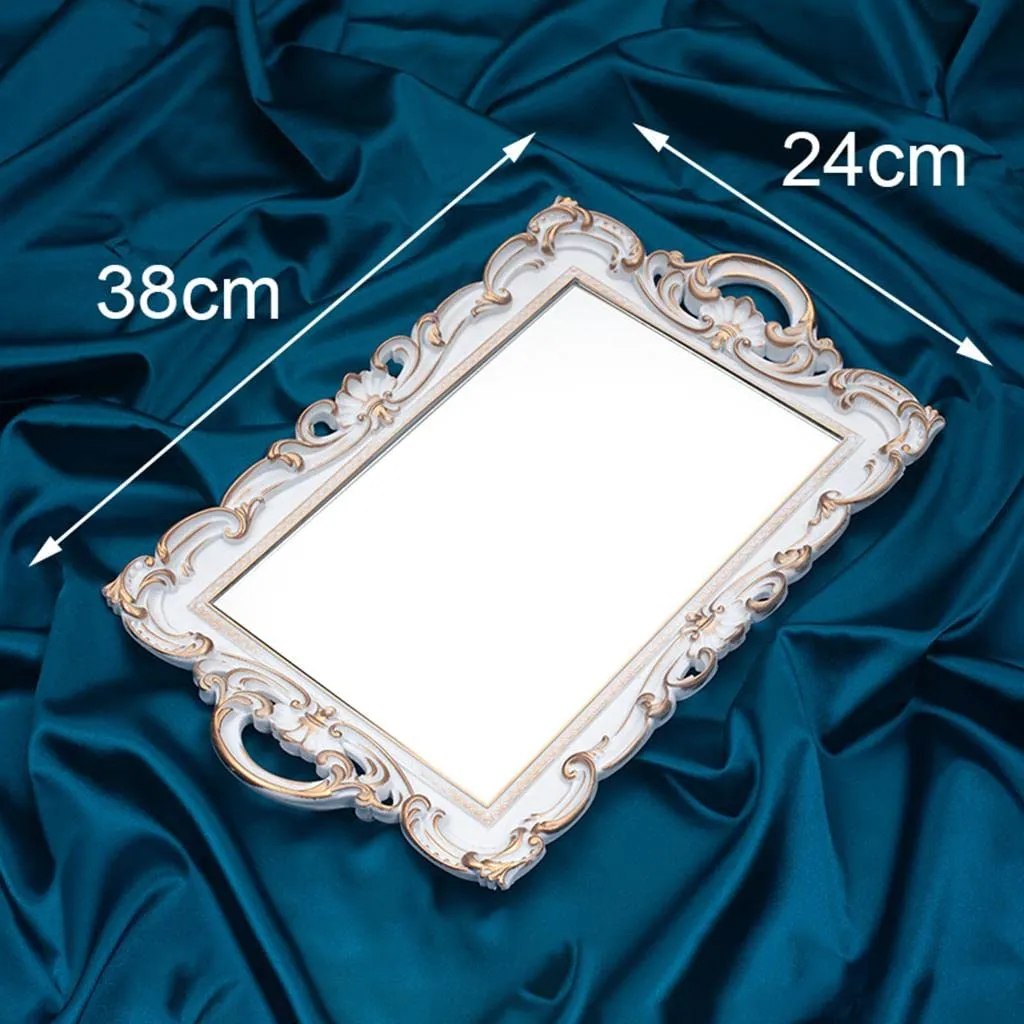 CALANDIS Nordic Retro Mirror Plate Decorative Tray for Wedding Home Ornaments Dessert White Rectangle