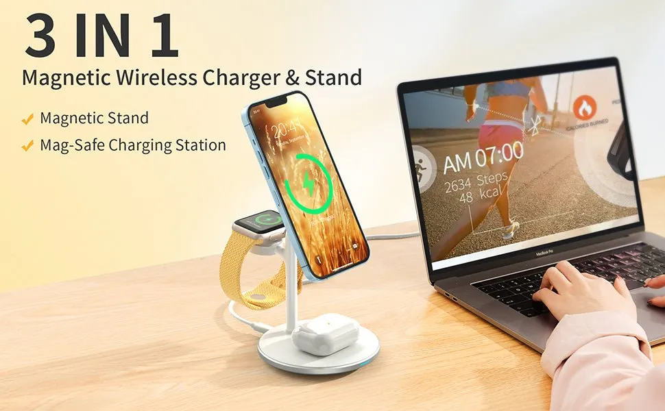 Choetech Magleap Duo 3in1 Magnetic wireless charger station for iPhone 12/13/14 series,AirPods Pro with Iwatch holder