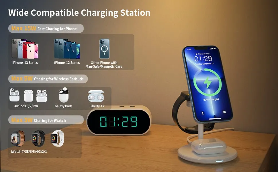 Choetech Magleap Duo 3in1 Magnetic wireless charger station for iPhone 12/13/14 series,AirPods Pro with Iwatch holder