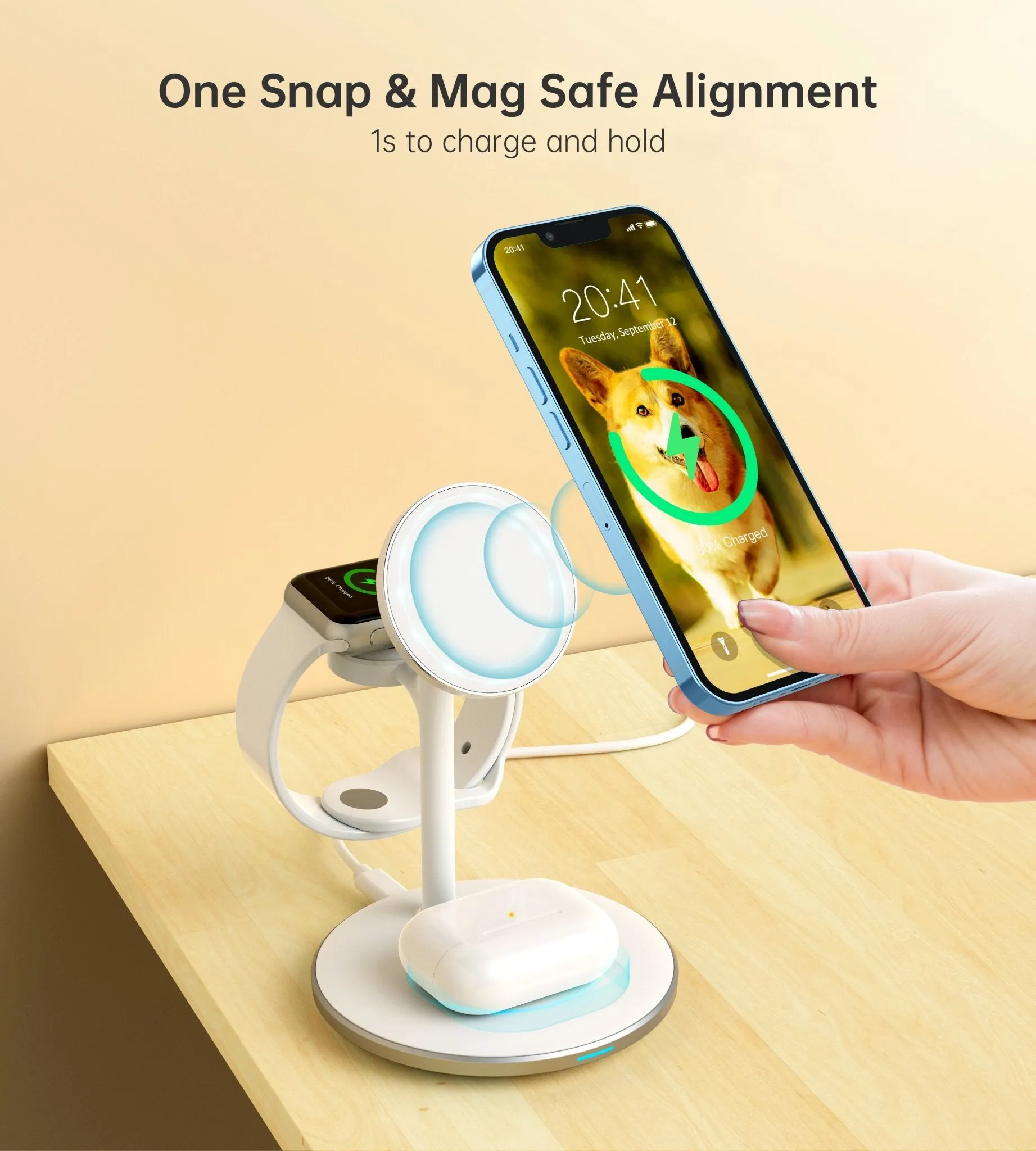 Choetech Magleap Duo 3in1 Magnetic wireless charger station for iPhone 12/13/14 series,AirPods Pro with Iwatch holder