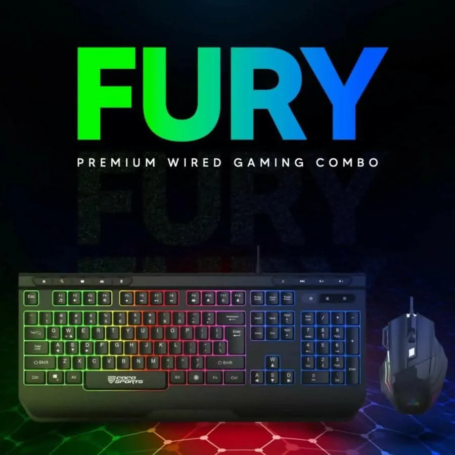 Cocount Fury Gaming Keyboard Mouse Combo, Rainbow Backlighting, 19 AntiGhosting Keys