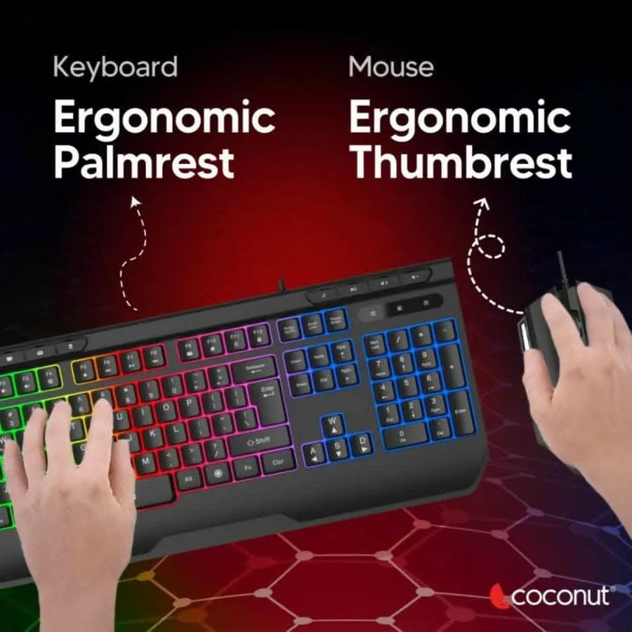 Cocount Fury Gaming Keyboard Mouse Combo, Rainbow Backlighting, 19 AntiGhosting Keys