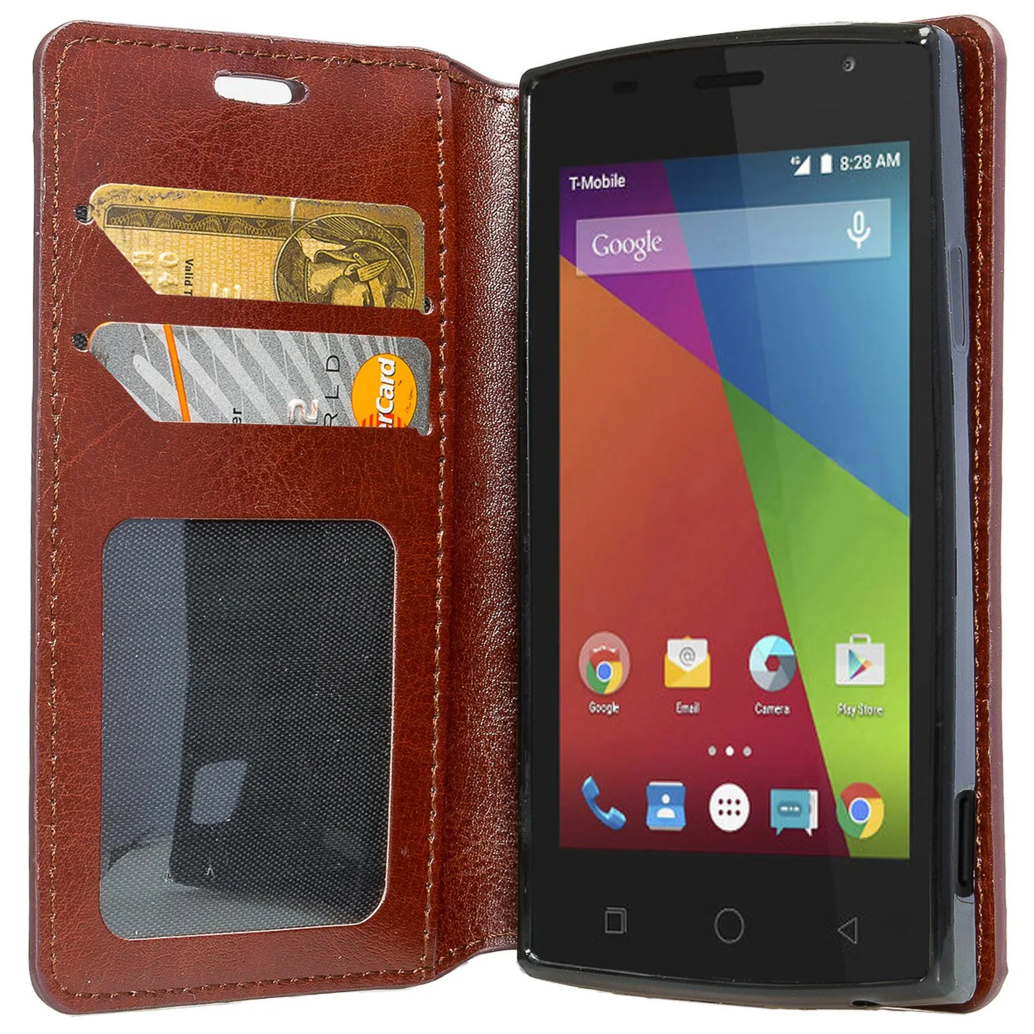 Coolpad Rogue Wallet Case, Flip Fold[Kickstand] Pu Leather Wallet Case with ID & Credit Card Slots for Rogue - Brown