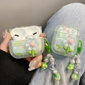 Cute Jelly Flower Decor Clear Protective Cover AirPods Case   Beaded Chain Strap for AirPods 1 2 3 Pro 2 Generation Shockproof AirPods Case